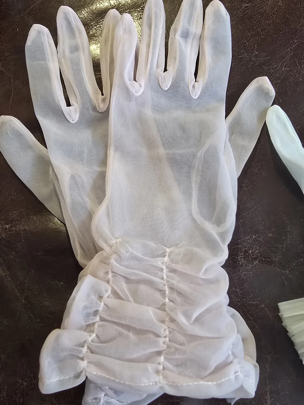 Vintage Set of Sheer KAYSER Ruffled Gloves - Pink & Ivory Pair